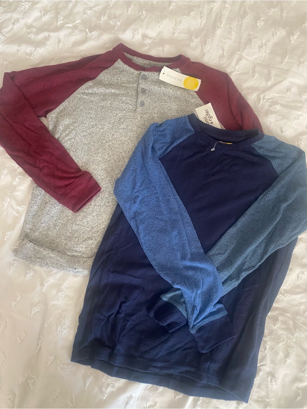 rumi + ryder Boys Raglan pullovers - Gray & Burgundy / Navy & Blue - set of 2
